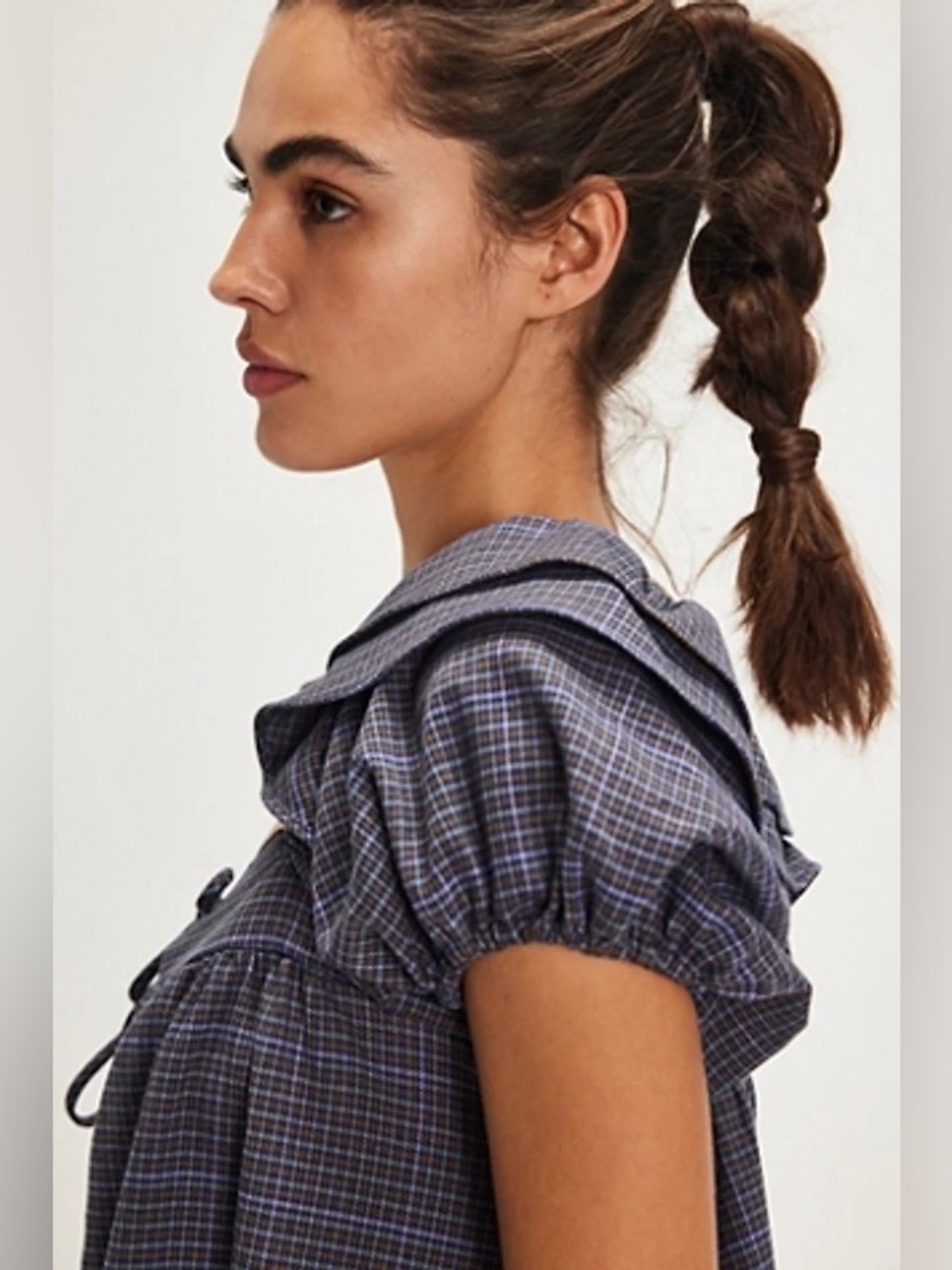 FREE PEOPLE Maggy Mae Blue Check Peasant Top and Shorts Set - Picture 3 of 10